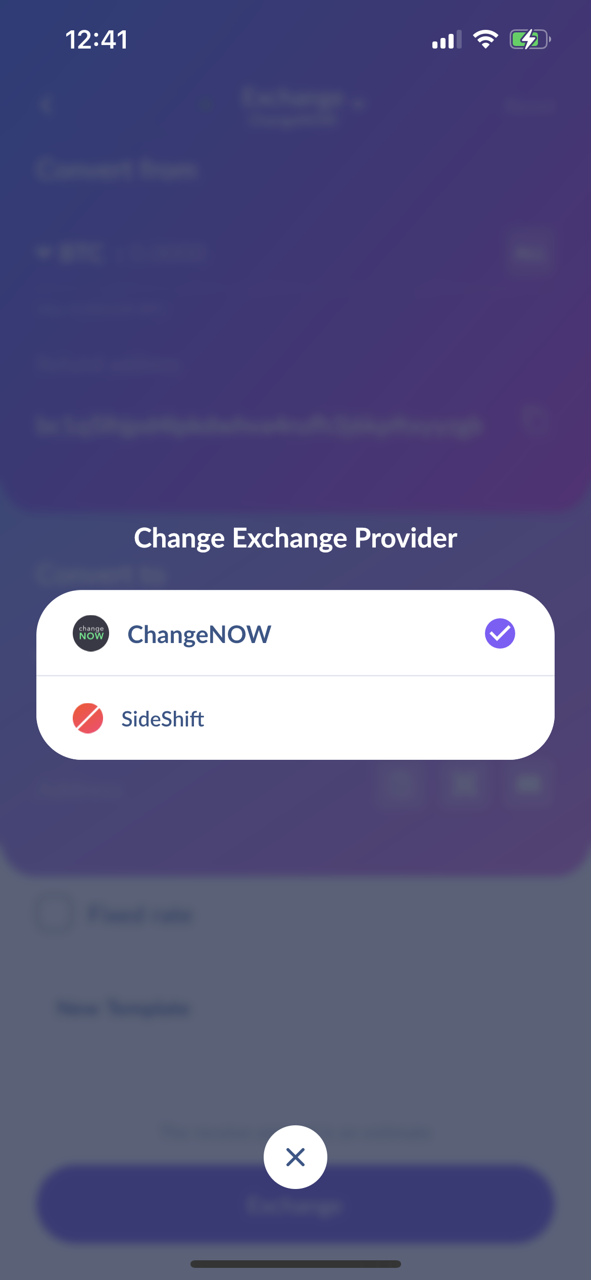 Optionally change exchange provider from available options